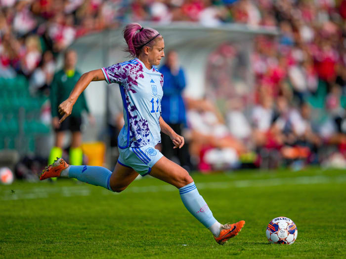 Spain forward Alexia Putellas controls the ball during a friendly game against Denmark.